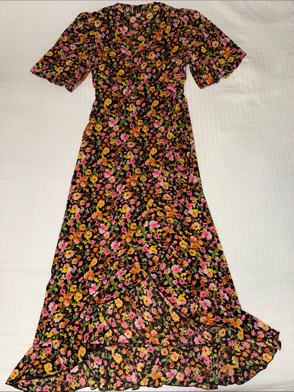 Maternity Maxi Wrap Dress Black Floral Print